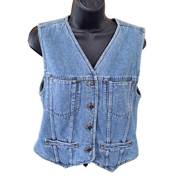 Liz Claiborne Jackets & Blazers - Vintage Denim Vest Liz Claiborne Womens Sleeveless Button-Front Utility Small